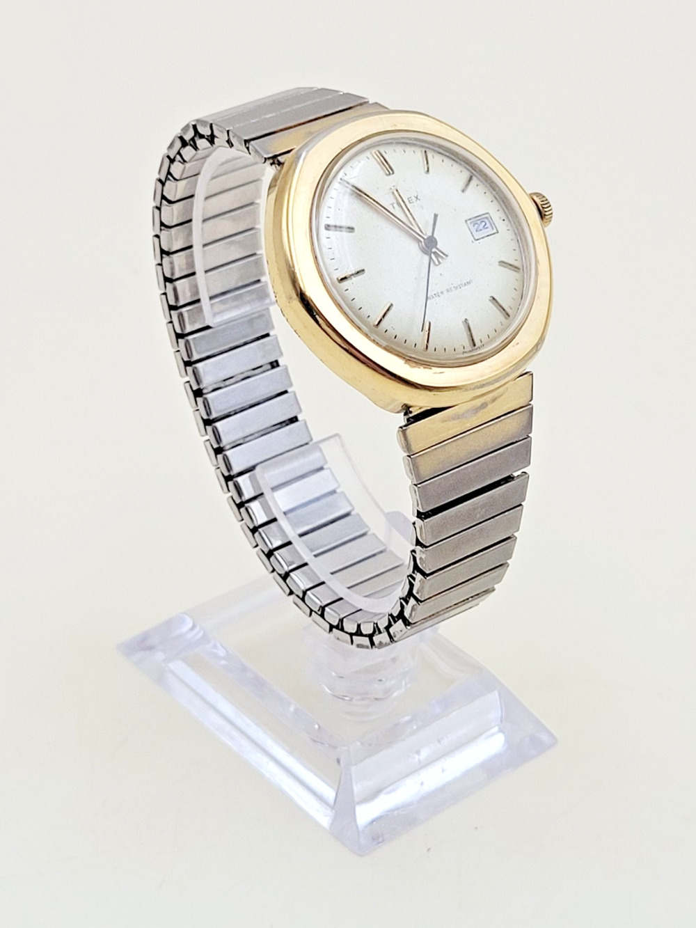 Vintage Timex Water Resistant Watch Mens Date Two Tone Expansion Band PARTS ONLY
